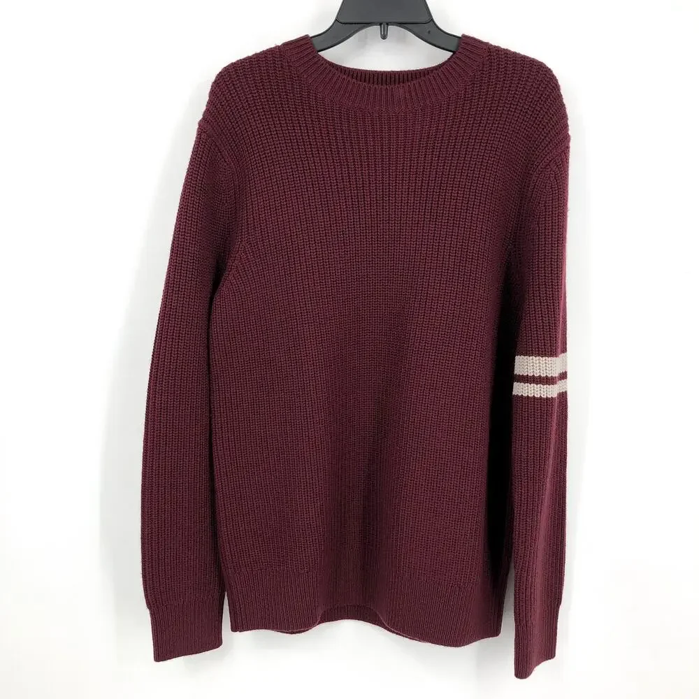 LABEL Men's Go-To Sweater Small Burgundy Red Putty Knit Crewneck Long Sleeve NWT